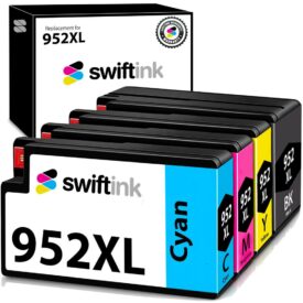 Compatible Replacement 4-Set High Yield Ink Cartridges for HP 952XL: 1 each of Black / Cyan / Magenta / Yellow