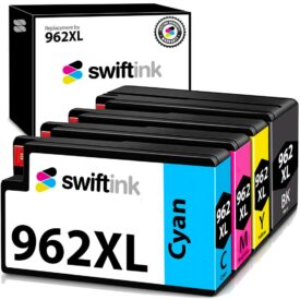 Compatible 4-Set High Yield Ink Cartridges for HP 962XL: 1 each of Black / Cyan / Magenta / Yellow