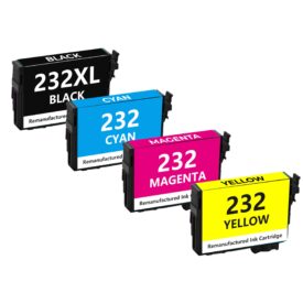 Compatible Epson 232XL 4-Set Ink Cartridges: 1 Black XL, 1 Standard Cyan, Magenta, Yellow